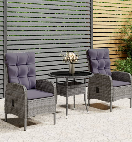 3-tlg. Garten-Bistro-Set Poly Rattan Grau