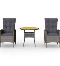 3-tlg. Garten-Bistro-Set Poly Rattan Grau