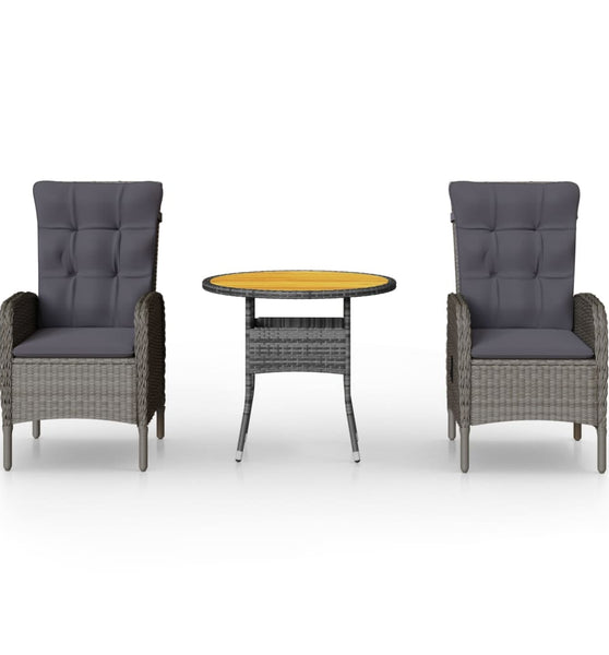 3-tlg. Garten-Bistro-Set Poly Rattan Grau