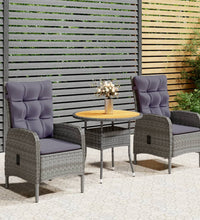 3-tlg. Garten-Bistro-Set Poly Rattan Grau