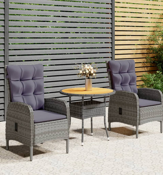 3-tlg. Garten-Bistro-Set Poly Rattan Grau
