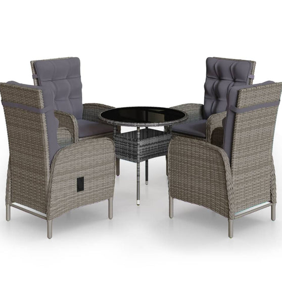 5-tlg. Garten-Bistro-Set Poly Rattan Grau