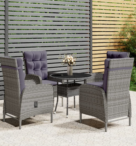 5-tlg. Garten-Bistro-Set Poly Rattan Grau