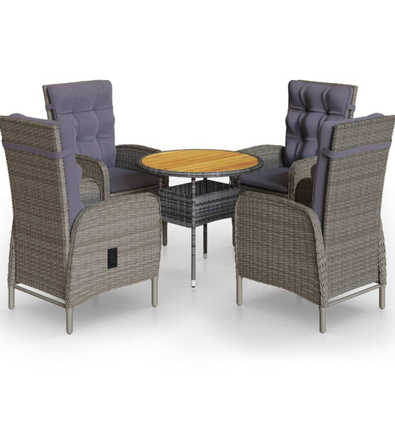5-tlg. Garten-Bistro-Set Poly Rattan Grau