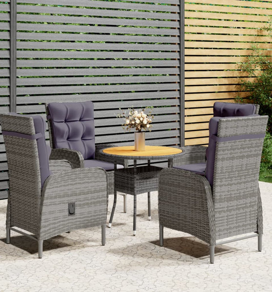 5-tlg. Garten-Bistro-Set Poly Rattan Grau