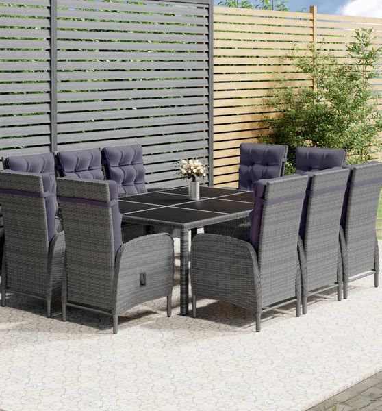 11-tlg. Garten-Essgruppe Poly Rattan Grau