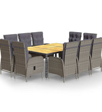 11-tlg. Garten-Essgruppe Poly Rattan Grau