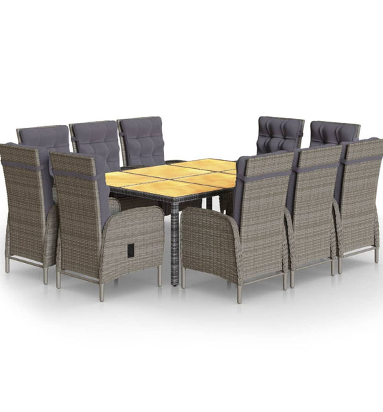 11-tlg. Garten-Essgruppe Poly Rattan Grau