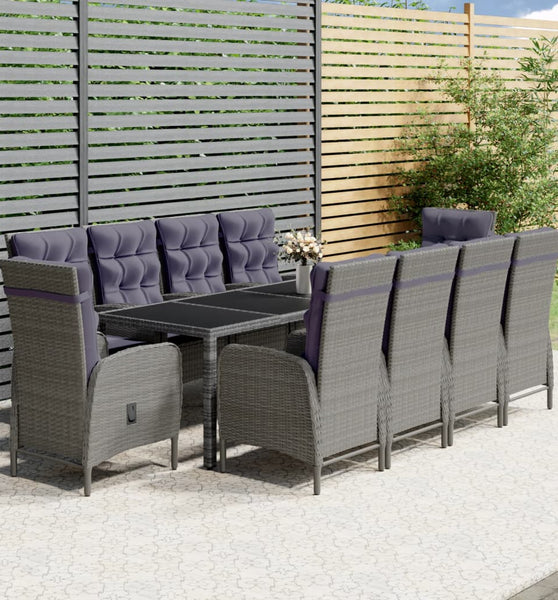 11-tlg. Garten-Essgruppe Poly Rattan Grau