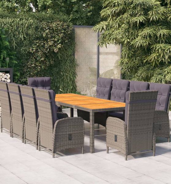 11-tlg. Garten-Essgruppe Poly Rattan Grau