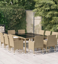 11-tlg. Garten-Essgruppe Poly Rattan Beige