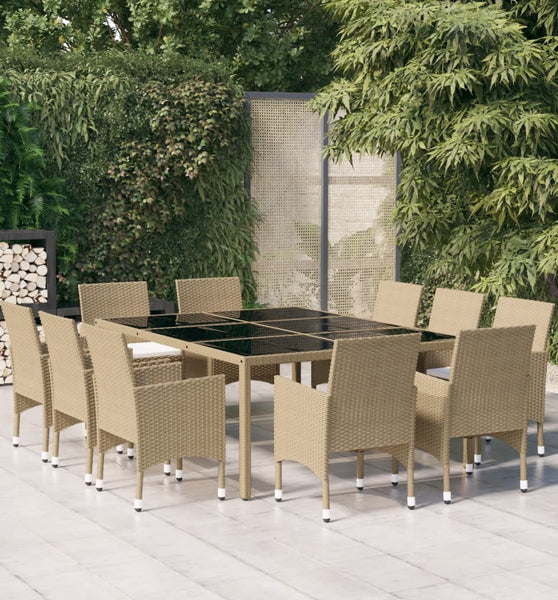 11-tlg. Garten-Essgruppe Poly Rattan Beige
