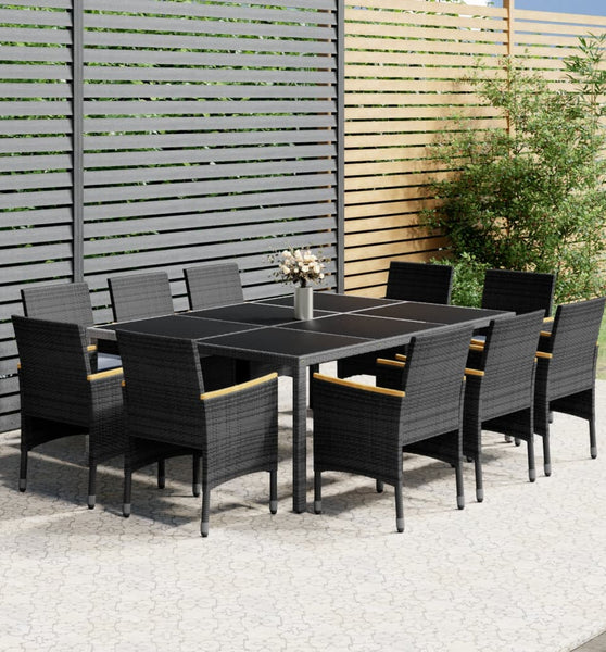 11-tlg. Garten-Essgruppe Poly Rattan Grau