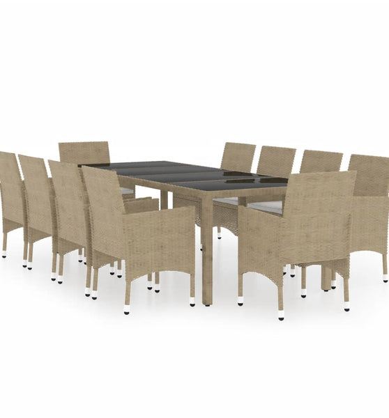 11-tlg. Garten-Essgruppe Poly Rattan Beige