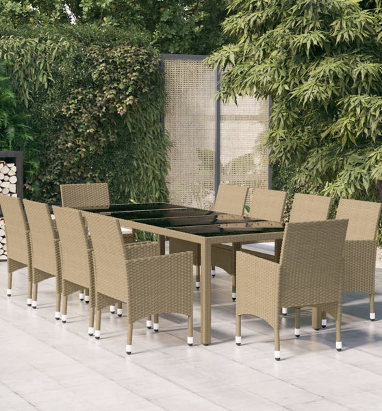 11-tlg. Garten-Essgruppe Poly Rattan Beige