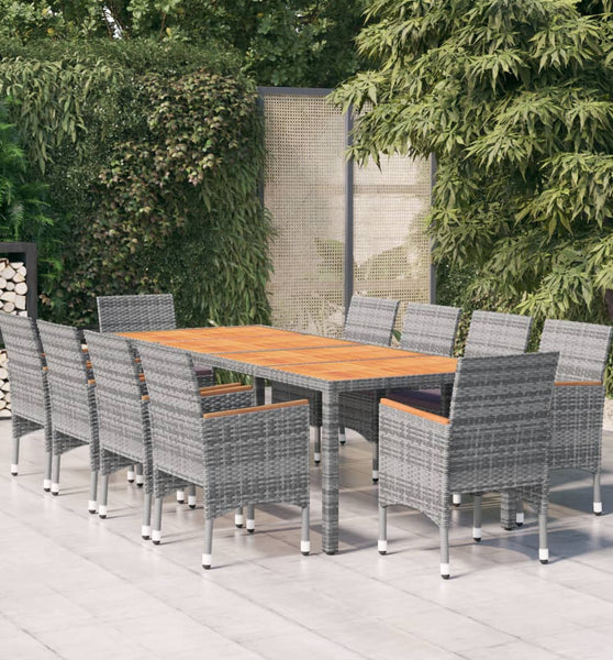 11-tlg. Garten-Essgruppe Poly Rattan Grau