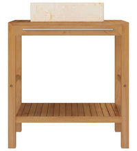 Waschtisch Massivholz Teak mit Waschbecken Marmor Creme