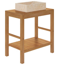 Waschtisch Massivholz Teak mit Waschbecken Marmor Creme