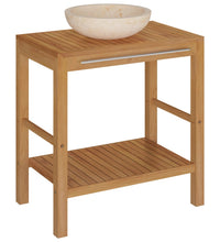 Waschtisch Massivholz Teak mit Waschbecken Marmor Creme