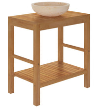 Waschtisch Massivholz Teak mit Waschbecken Marmor Creme