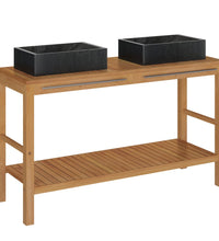 Waschtisch Massivholz Teak mit Waschbecken Marmor Schwarz