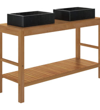 Waschtisch Massivholz Teak mit Waschbecken Marmor Schwarz