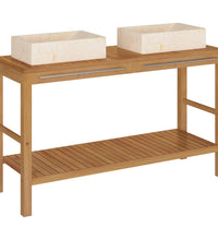 Waschtisch Massivholz Teak mit Waschbecken Marmor Creme