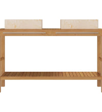 Waschtisch Massivholz Teak mit Waschbecken Marmor Creme