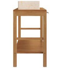 Waschtisch Massivholz Teak mit Waschbecken Marmor Creme