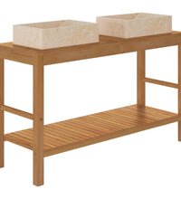 Waschtisch Massivholz Teak mit Waschbecken Marmor Creme