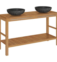 Waschtisch Massivholz Teak mit Waschbecken Marmor Schwarz