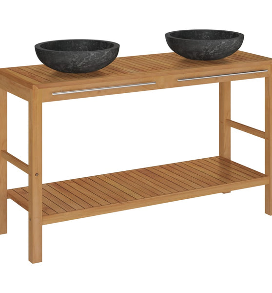 Waschtisch Massivholz Teak mit Waschbecken Marmor Schwarz