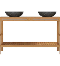 Waschtisch Massivholz Teak mit Waschbecken Marmor Schwarz