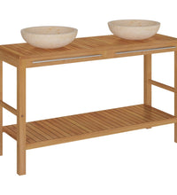 Waschtisch Massivholz Teak mit Waschbecken Marmor Creme