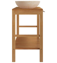 Waschtisch Massivholz Teak mit Waschbecken Marmor Creme