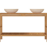 Waschtisch Massivholz Teak mit Waschbecken Marmor Creme