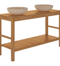 Waschtisch Massivholz Teak mit Waschbecken Marmor Creme