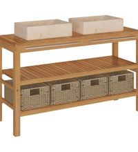 Waschtisch Massivholz Teak mit Waschbecken Marmor Creme