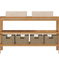 Waschtisch Massivholz Teak mit Waschbecken Marmor Creme