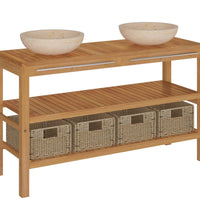 Waschtisch Massivholz Teak mit Waschbecken Marmor Creme