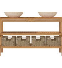 Waschtisch Massivholz Teak mit Waschbecken Marmor Creme