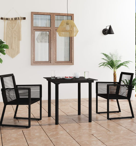 3-tlg. Garten-Essgruppe PVC Rattan Schwarz