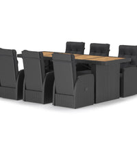 7-tlg. Garten-Essgruppe mit Auflagen Poly Rattan Schwarz
