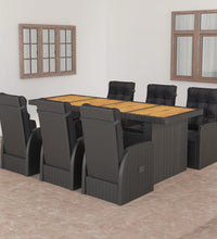 7-tlg. Garten-Essgruppe mit Auflagen Poly Rattan Schwarz