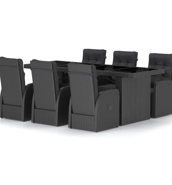 7-tlg. Garten-Essgruppe mit Auflagen Poly Rattan Schwarz