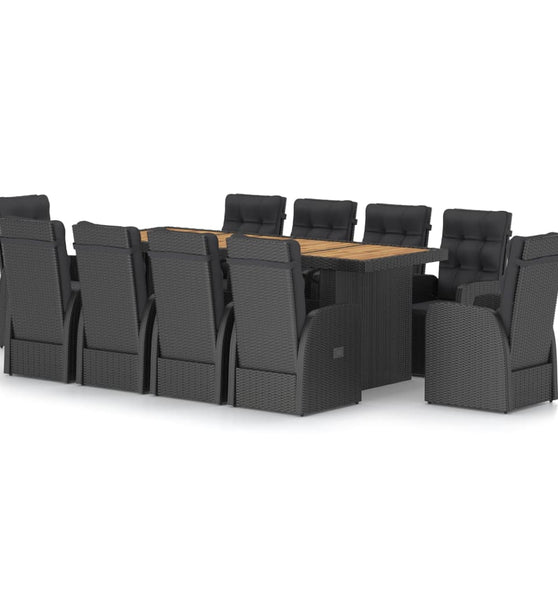 11-tlg. Garten-Essgruppe mit Kissen Poly Rattan Schwarz