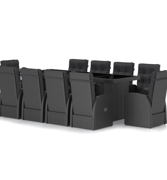 11-tlg. Garten-Essgruppe mit Kissen Poly Rattan Schwarz