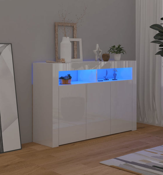 Sideboard mit LED-Leuchten Hochglanz-Weiß 115,5x30x75 cm