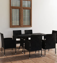 7-tlg. Garten-Essgruppe Poly Rattan Schwarz