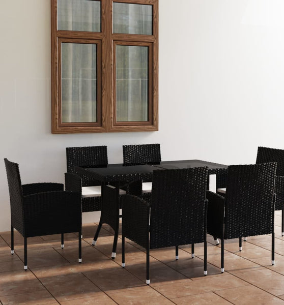 7-tlg. Garten-Essgruppe Poly Rattan Schwarz